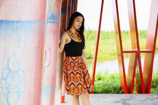 Skirt Quito with Orange Blue Print 2